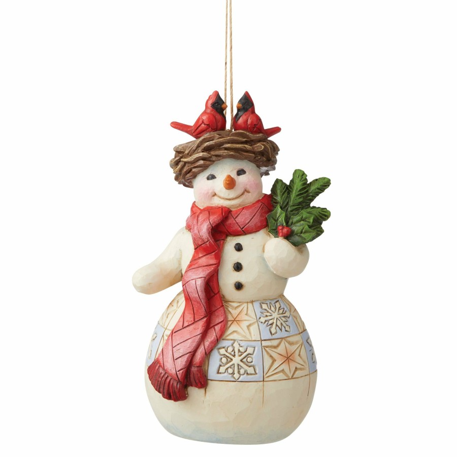 Decoration * | Shop Heartwood Creek Snowman With Cardinal Nest Orn