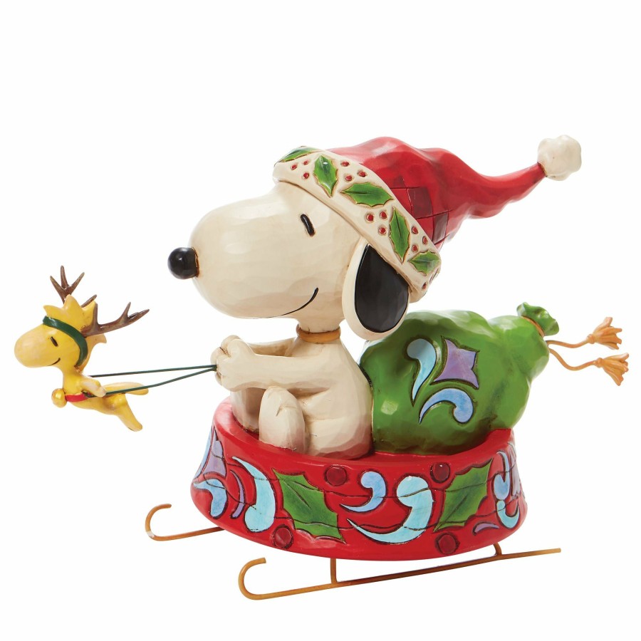 Decoration * | Shop Peanuts Santa Snoopy In Dog Bowl Sled