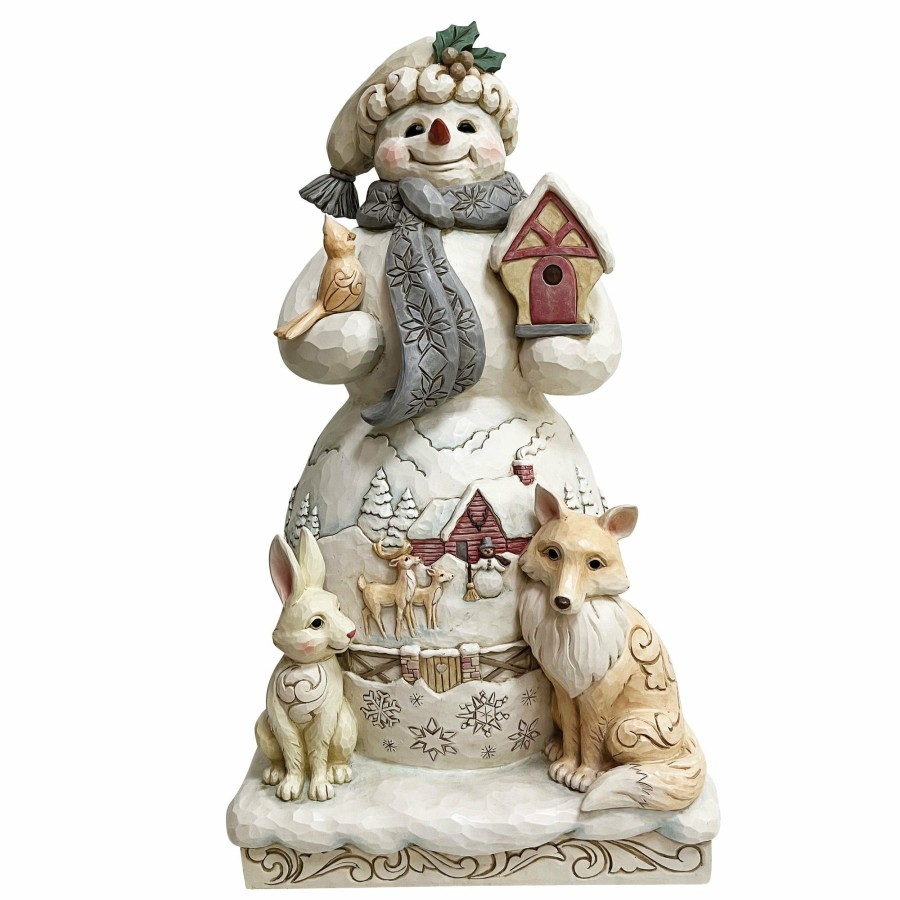 Decoration * | Shop Heartwood Creek White Woodland Snowman Statue