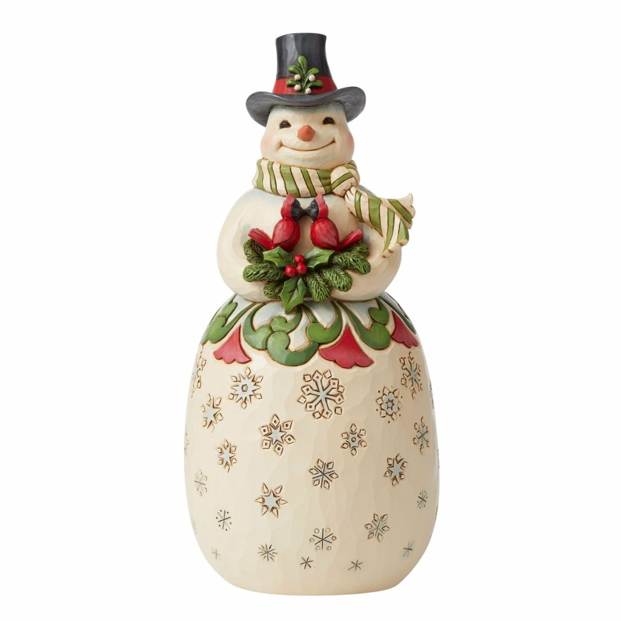 Decoration * | Shop Heartwood Creek Snowman Holding Cardinals Nest