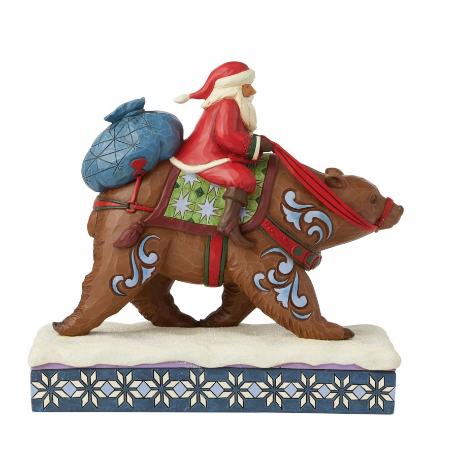 Decoration * | New Heartwood Creek Santa Riding Brown Bear