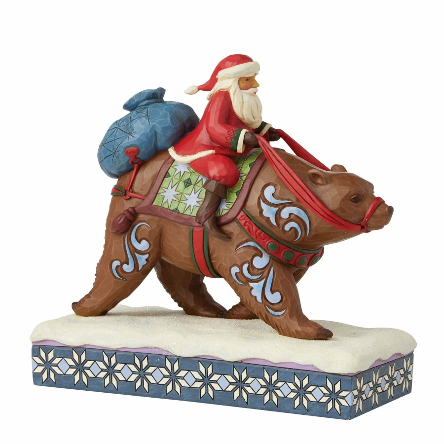 Decoration * | New Heartwood Creek Santa Riding Brown Bear