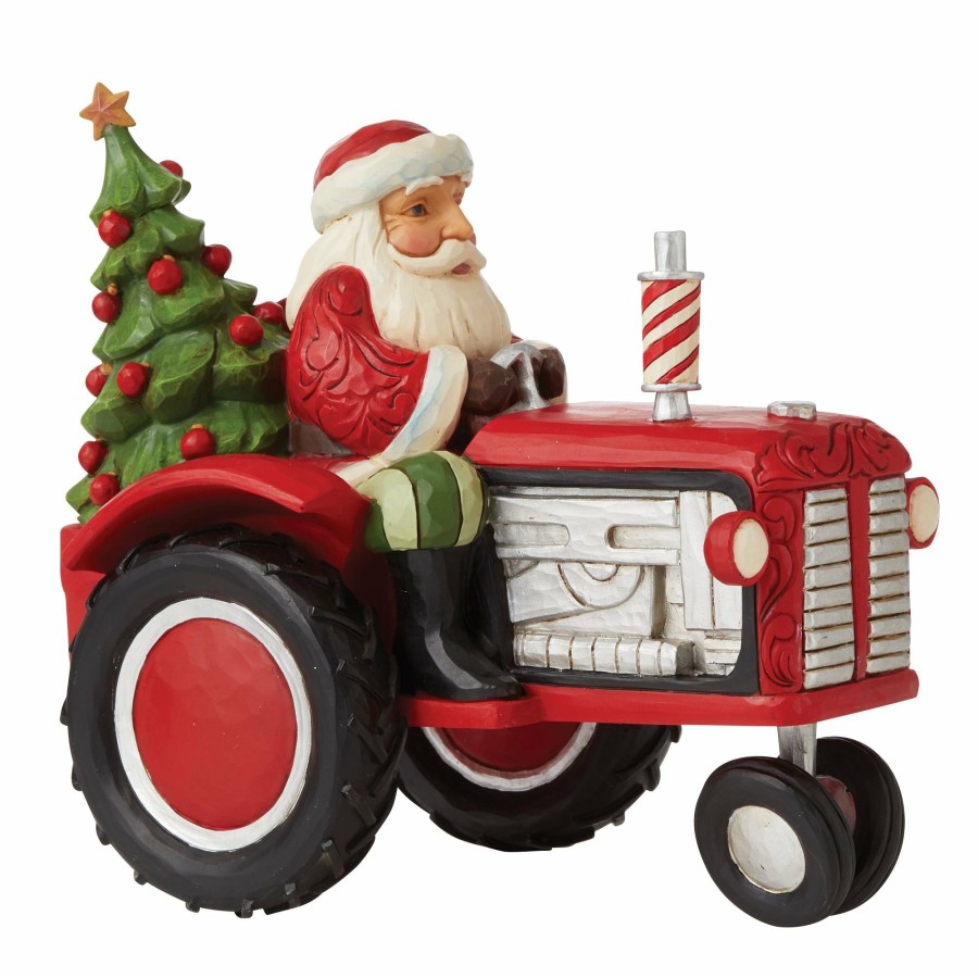 Decoration * | Shop Country Living Santa Driving Tractor Figurine