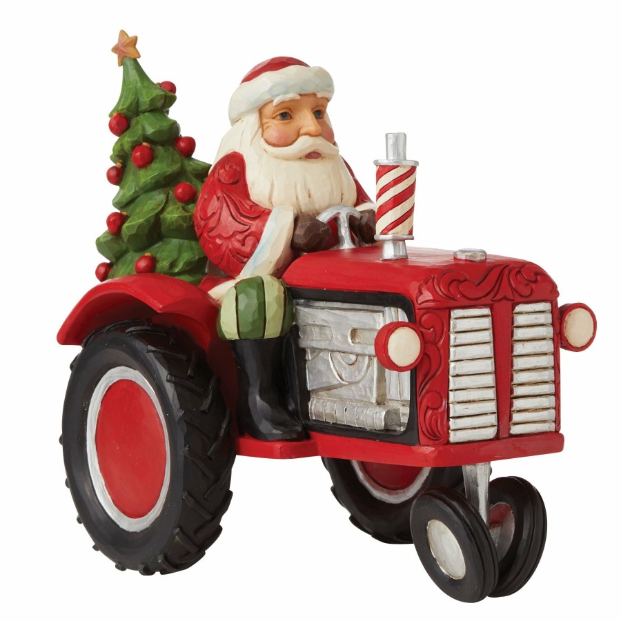 Decoration * | Shop Country Living Santa Driving Tractor Figurine