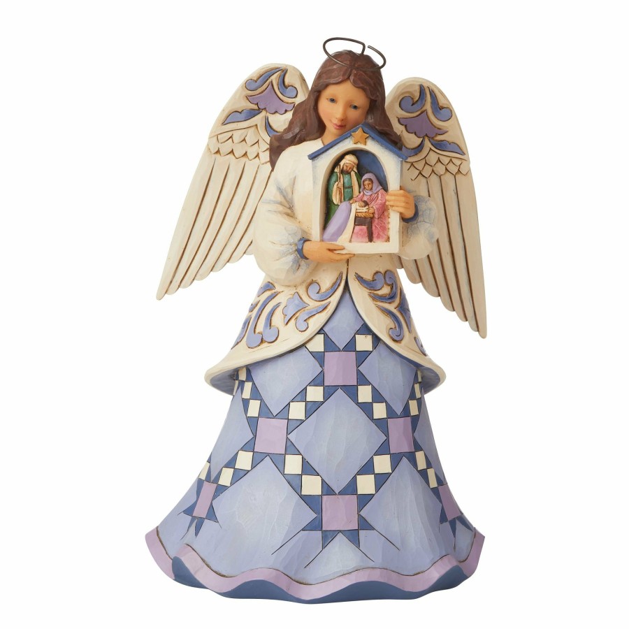 Decoration * | New Heartwood Creek Angel Holding Nativity Stable