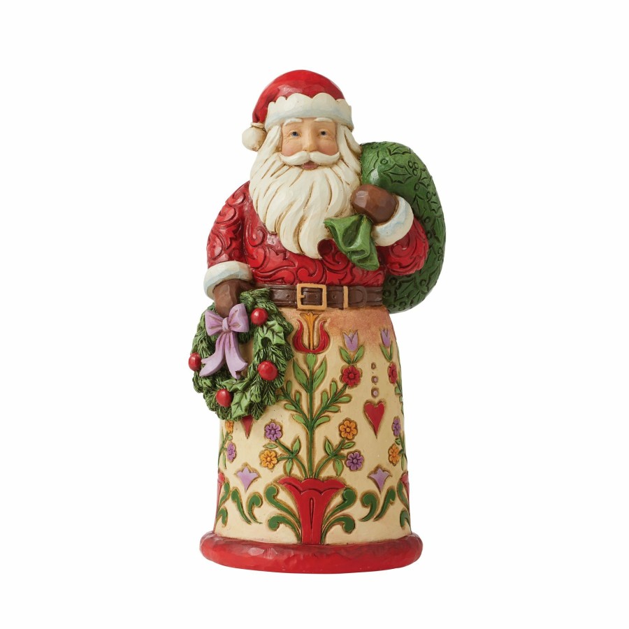 Decoration * | Outlet Heartwood Creek Santa Holding Wreath And Bag