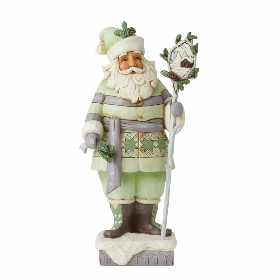 Decoration * | New Heartwood Creek White Woodland Santa W/Staff