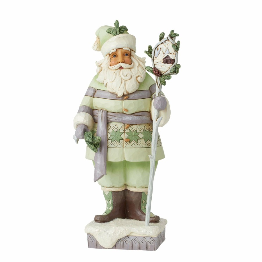 Decoration * | New Heartwood Creek White Woodland Santa W/Staff