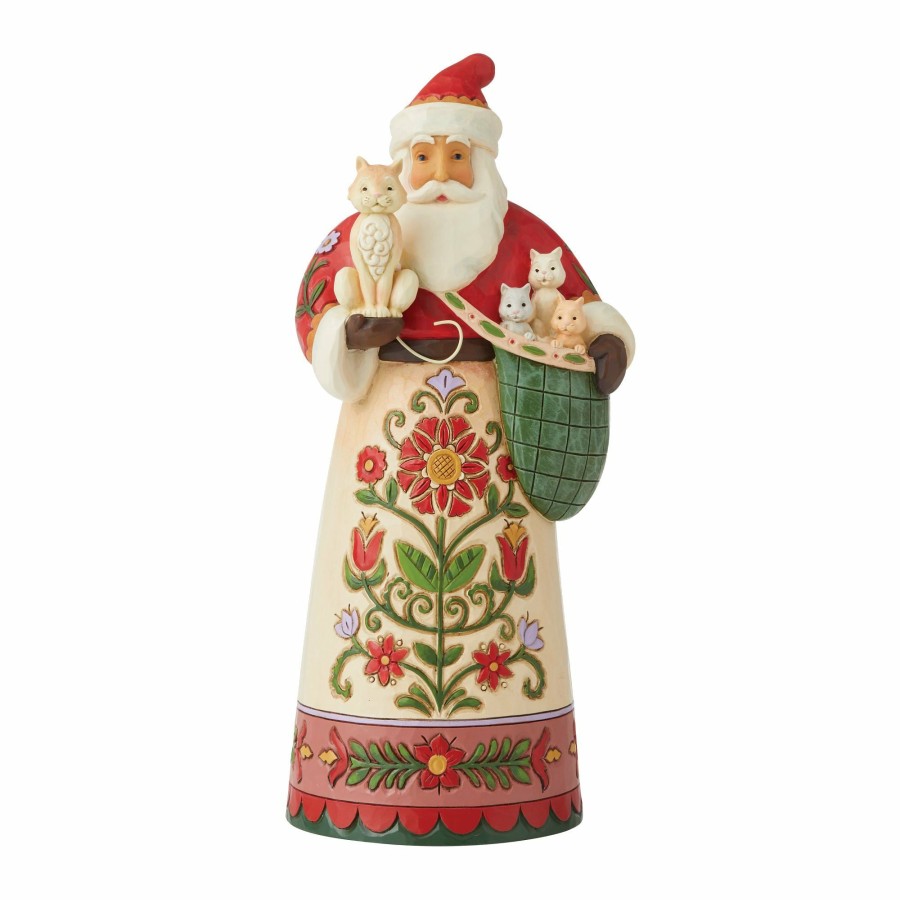 Decoration * | Outlet Heartwood Creek Santa Holding Cat And Kittens