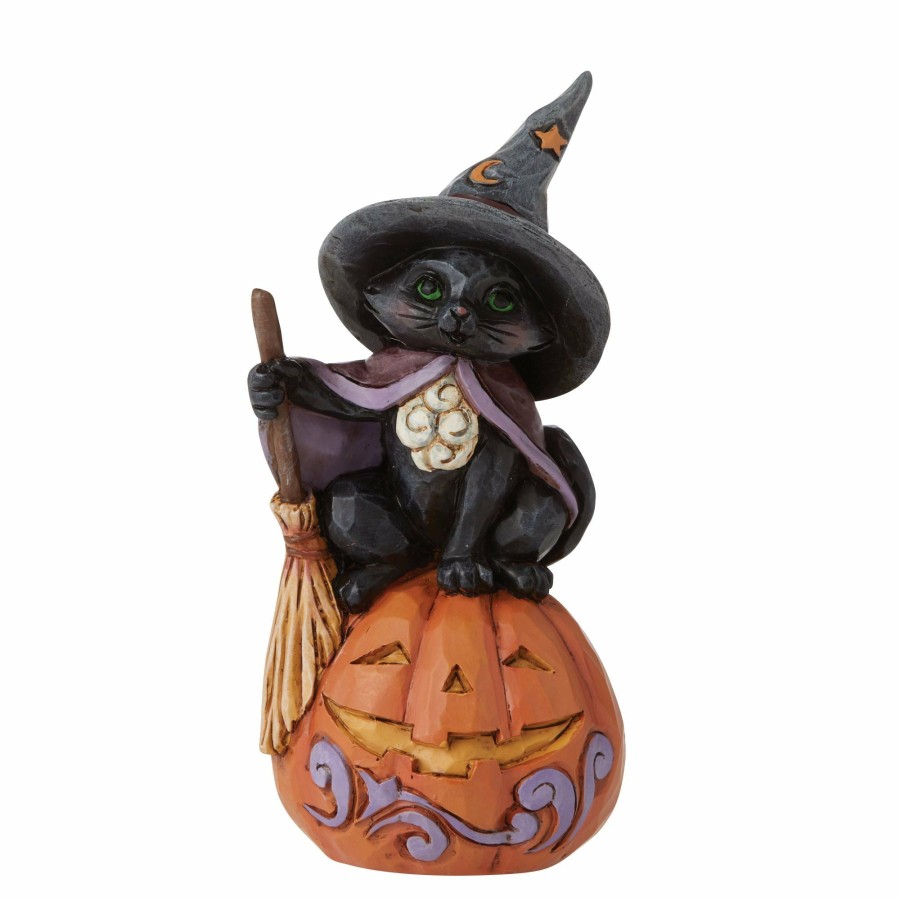 Decoration * | Shop Heartwood Creek Black Cat On Pumpkin Mini