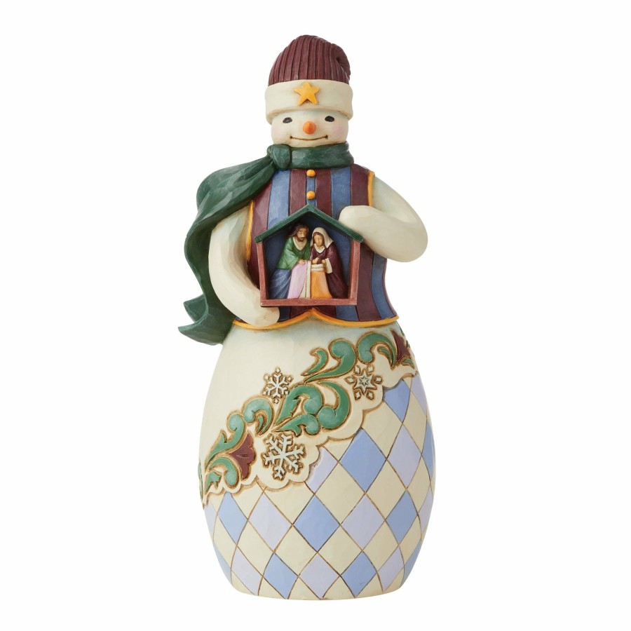 Decoration * | Limited Edition Heartwood Creek Snowman Holding Nativity Stabl