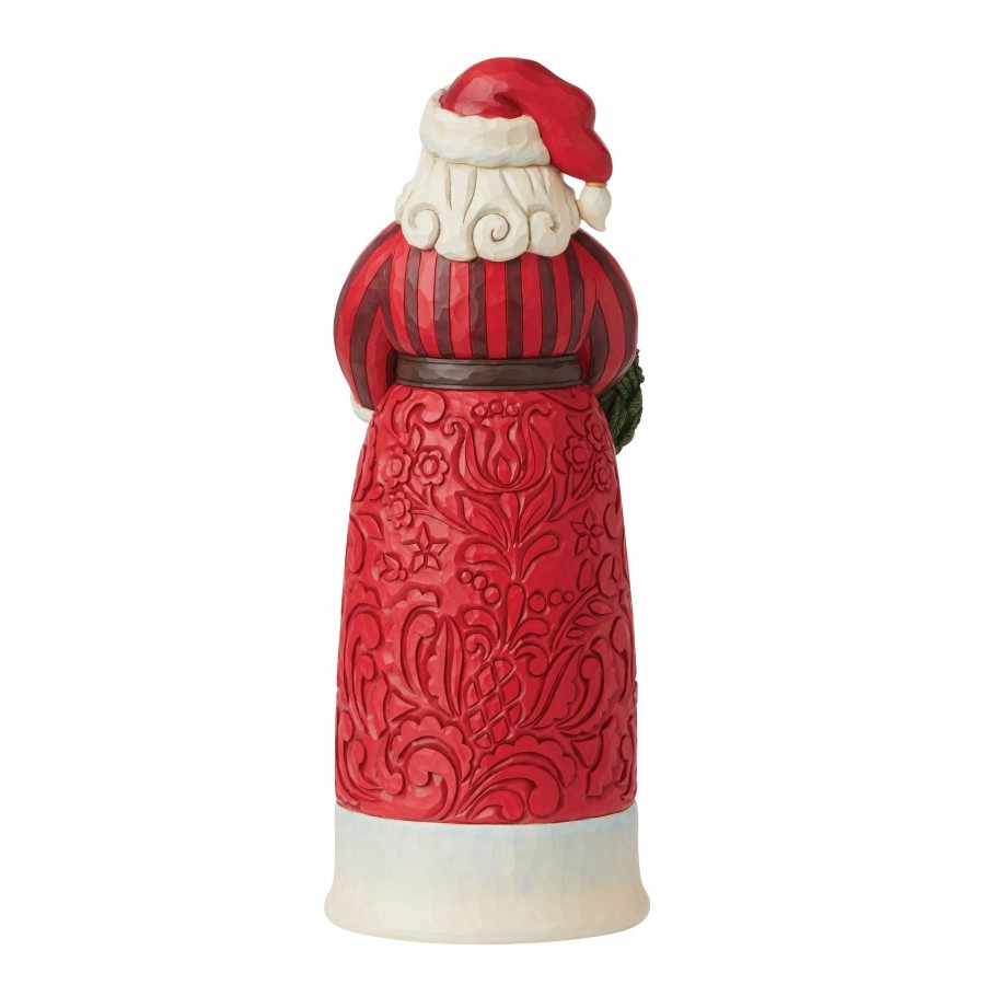 Decoration * | Discount Heartwood Creek Santa Holding Wreath Statue