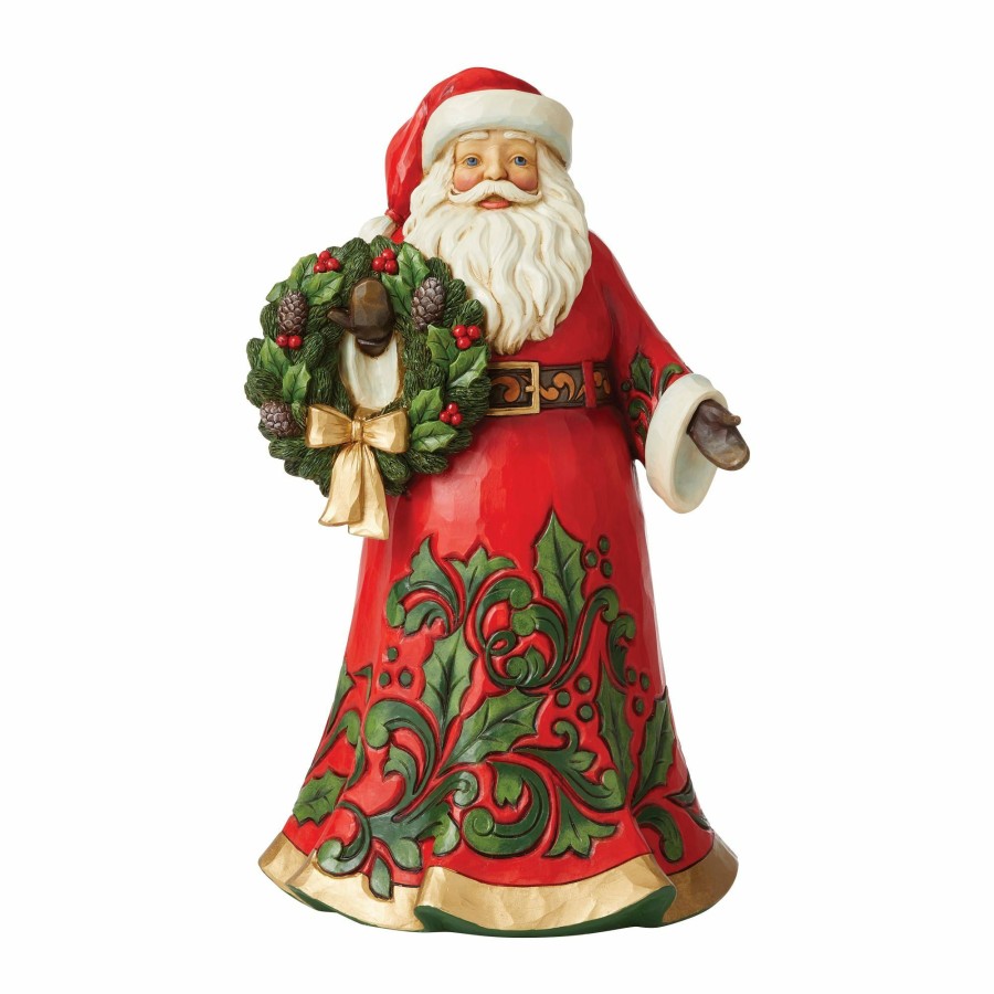 Decoration * | Discount Heartwood Creek Santa Holding Holly Wreath