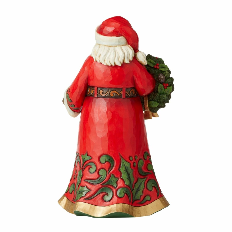 Decoration * | Discount Heartwood Creek Santa Holding Holly Wreath