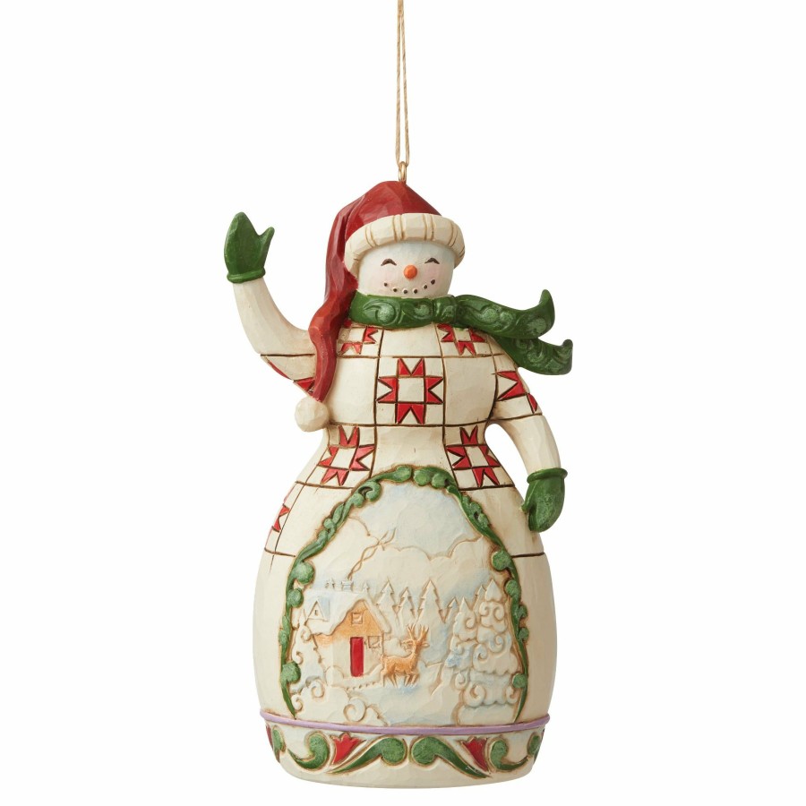 Decoration * | Outlet Heartwood Creek Red & Green Snowman Ornament